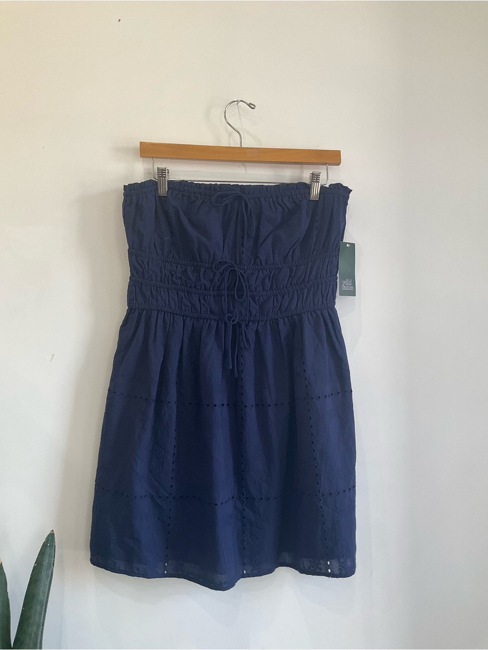 wild fable Strapless Navy Eyelet Smocked Dress